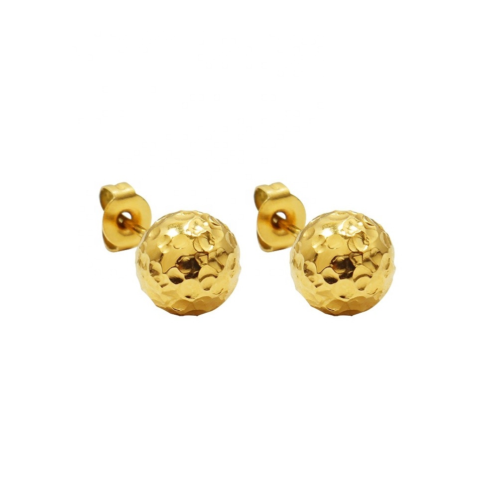 Fashion French 18k gold plated titanium tin paper round ball small gold ball stud pickleball earrings