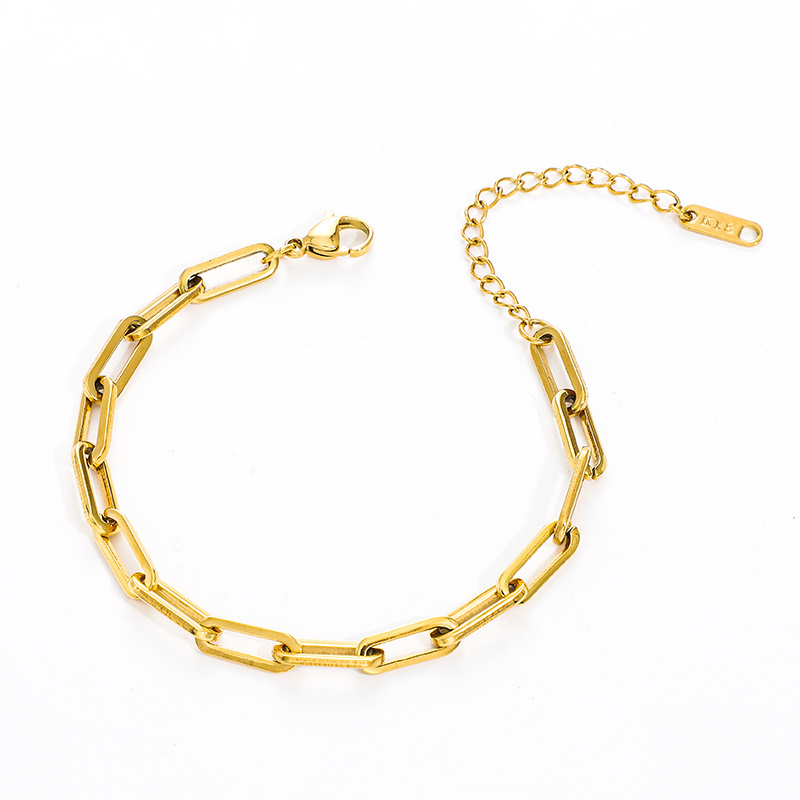 Wholesale Custom PVD 18K Gold Plated Stainless Steel Flat Paper Clip Paperclip Link Chain Bracelet for Women