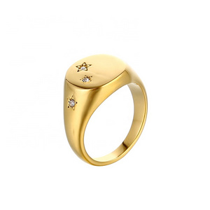 Wholesale Custom 18K Gold Plated Stainless Steel Pave North Star Gold Signet Finger Ring for Women Girls