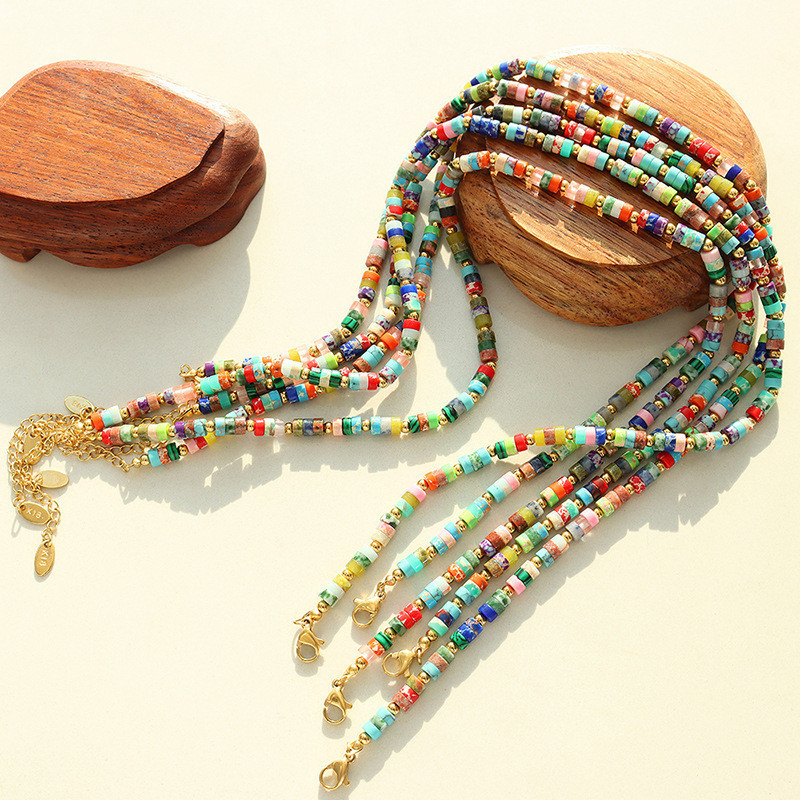 Personality Natural Stone Colorful Beaded Bohemian Jewelry Handmade Bead Necklace