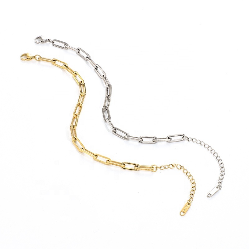 Wholesale Custom PVD 18K Gold Plated Stainless Steel Flat Paper Clip Paperclip Link Chain Bracelet for Women