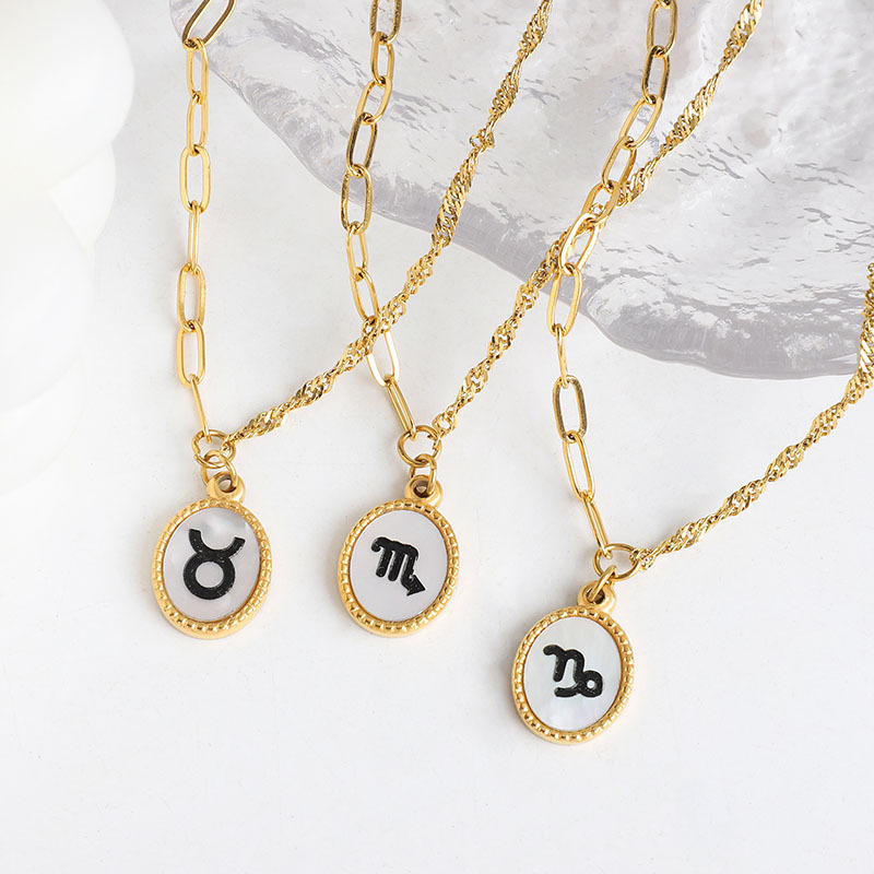 Women Fashion Jewelry 18K Gold Plated Stainless Steel Horoscope Star 12 Zodiac Name Shell Charm Zodiac Sign Bracelet