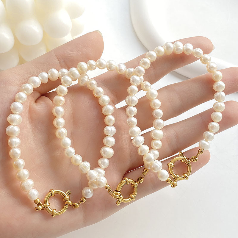 18K Gold Plated Flower OT Clasp Handmade Stainless Steel Irregular Baroque Natural Freshwater Pearl Bracelet