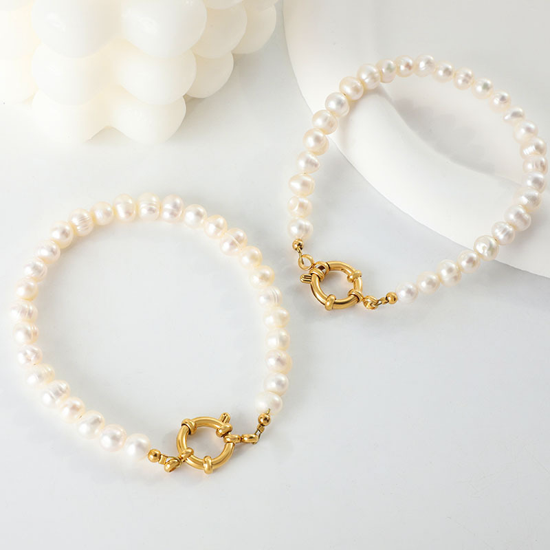 18K Gold Plated Flower OT Clasp Handmade Stainless Steel Irregular Baroque Natural Freshwater Pearl Bracelet