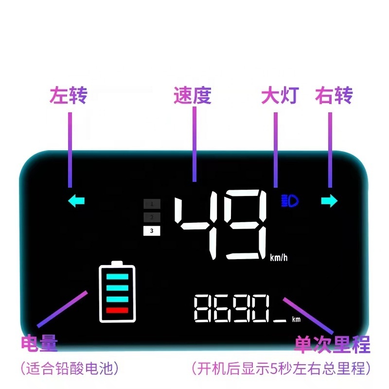 EV Car Motorcycle E-Bike LED Digital Combine Speed Meter Dashboard for 48v/60v/72v Led Acid Battery&Bldc Motors