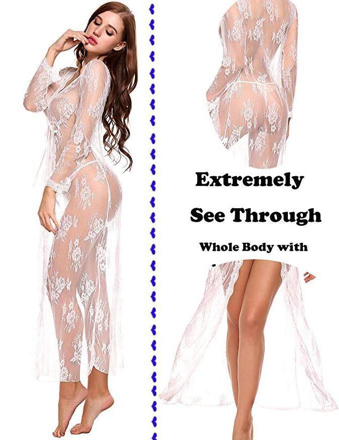 High quality designer sexy mesh perspective long sleeve lace nightdress sexy underwear dress lingerie