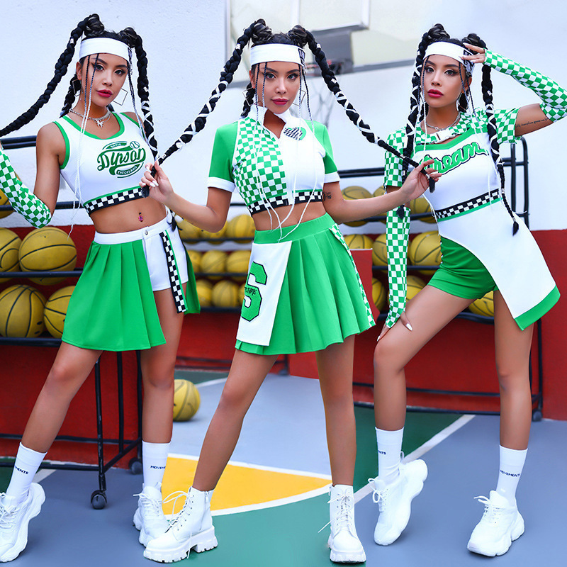 2023 Wholesale Carnival Cheer Dance Costumes Design Your Own Hot Girl Y2K  Football Skirt Green All Star Cheerleading Uniforms