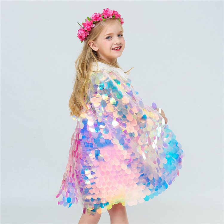 New Arrival Mermaid Cloak Sequins Sparkling Beaded Costume Cute Princess Fairy Cape Party Cosplay Costume