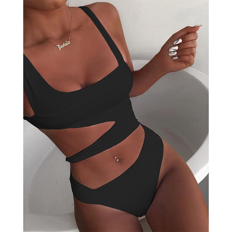 One Piece Swimsuit Sexy Swimwear Women Cut Out Push Up Bathsuit Bandage Bathing Suit