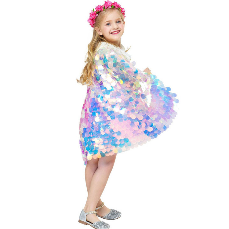 New Arrival Mermaid Cloak Sequins Sparkling Beaded Costume Cute Princess Fairy Cape Party Cosplay Costume