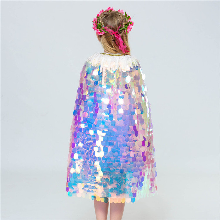 New Arrival Mermaid Cloak Sequins Sparkling Beaded Costume Cute Princess Fairy Cape Party Cosplay Costume