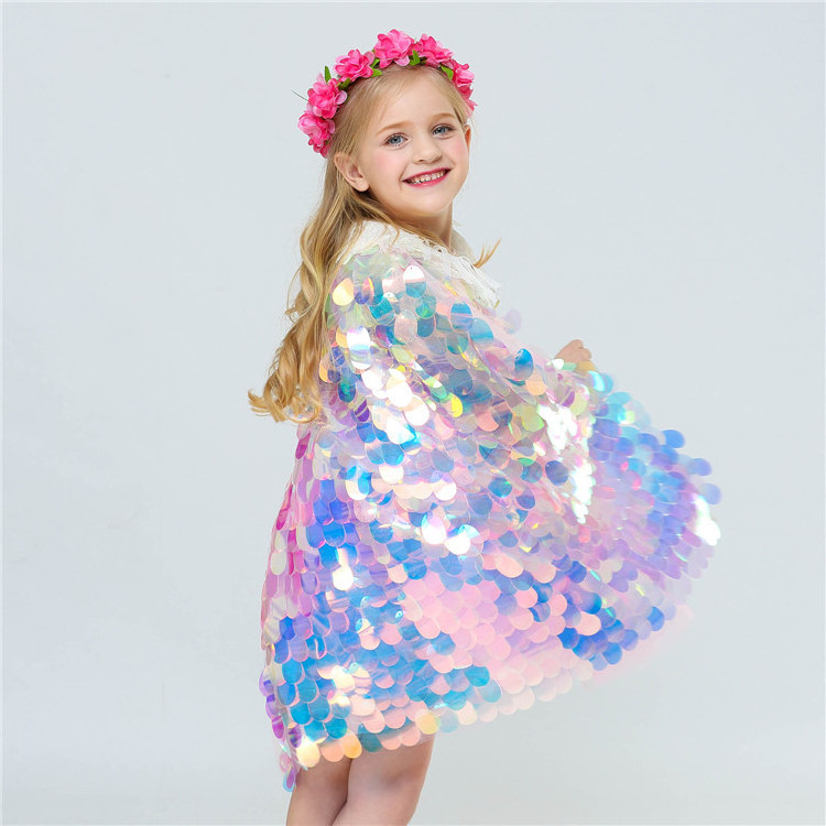 New Arrival Mermaid Cloak Sequins Sparkling Beaded Costume Cute Princess Fairy Cape Party Cosplay Costume