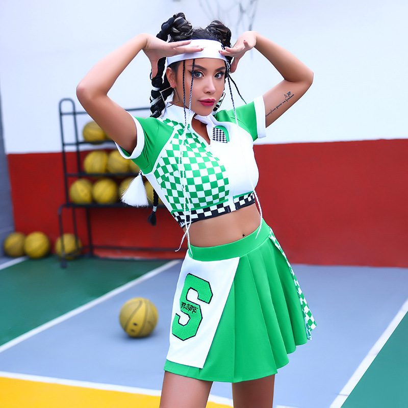 2023 Wholesale Carnival Cheer Dance Costumes Design Your Own Hot Girl Y2K  Football Skirt Green All Star Cheerleading Uniforms