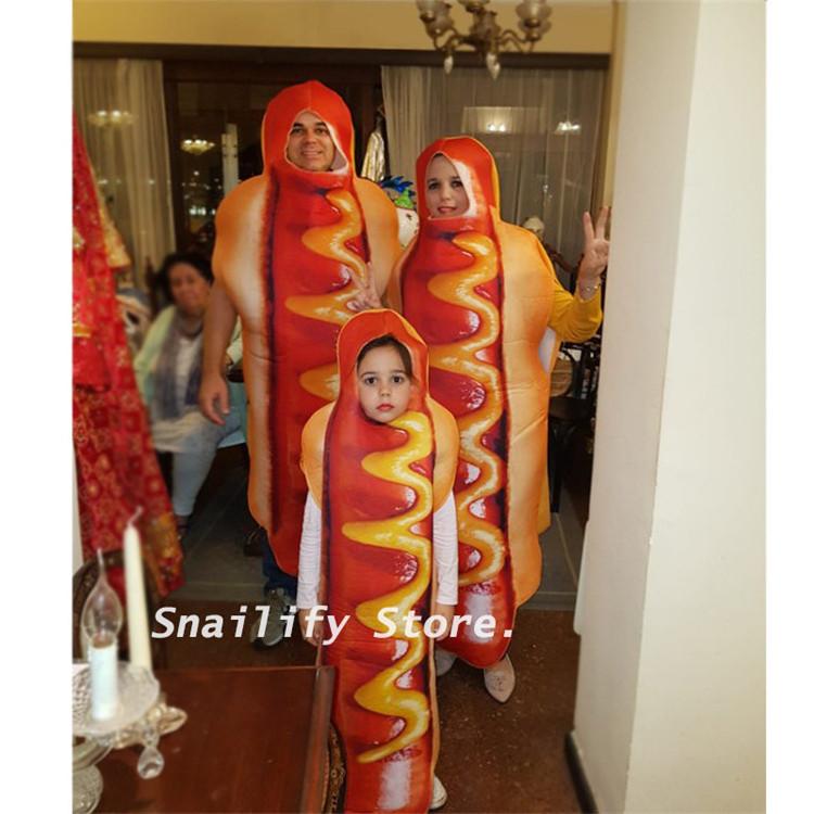 Adult Funny 3D Print Food Sausage Hot Dog Costumes Halloween Men Women Family Carnival Food Costume