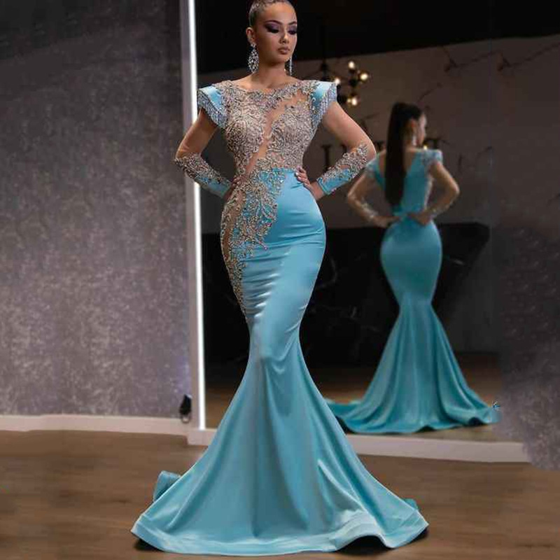 2023 Chinese Rhinestone Fit See Through Arabic Wedding Formal Dresses in Turkey for Wedding Birthday Party Train