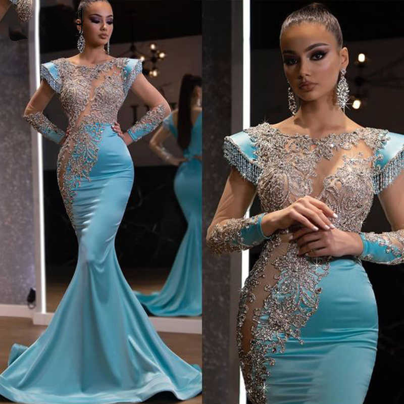 2023 Chinese Rhinestone Fit See Through Arabic Wedding Formal Dresses in Turkey for Wedding Birthday Party Train