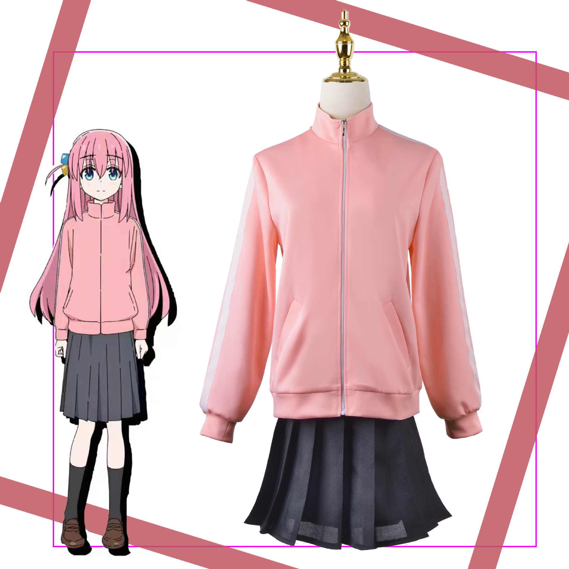 Cos Anime Bocchi The Rock Hitori Cosplay Costume Anime Cos Bocchi The Rock Cosplay Hitori Gotoh Bocchi Costume and Cosplay