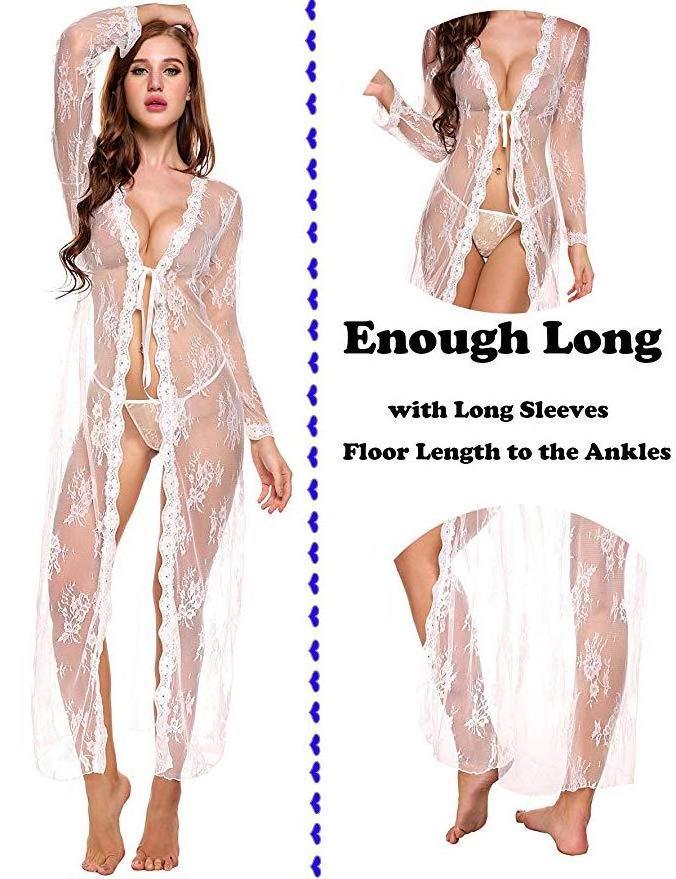 High quality designer sexy mesh perspective long sleeve lace nightdress sexy underwear dress lingerie