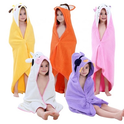 MICHLEY Hot 320 GSM Kids Cotton Beach Bathrobe Summer Hooded Cartoon Children's towel