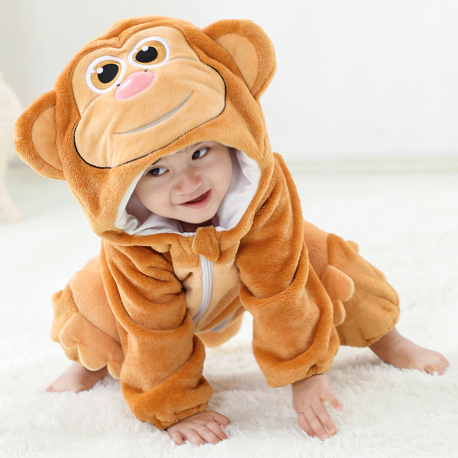 MICHLEY Make Your Own Design Children Flannel Rompers Boys Hooded Clothes One-piece Animal Baby Costume