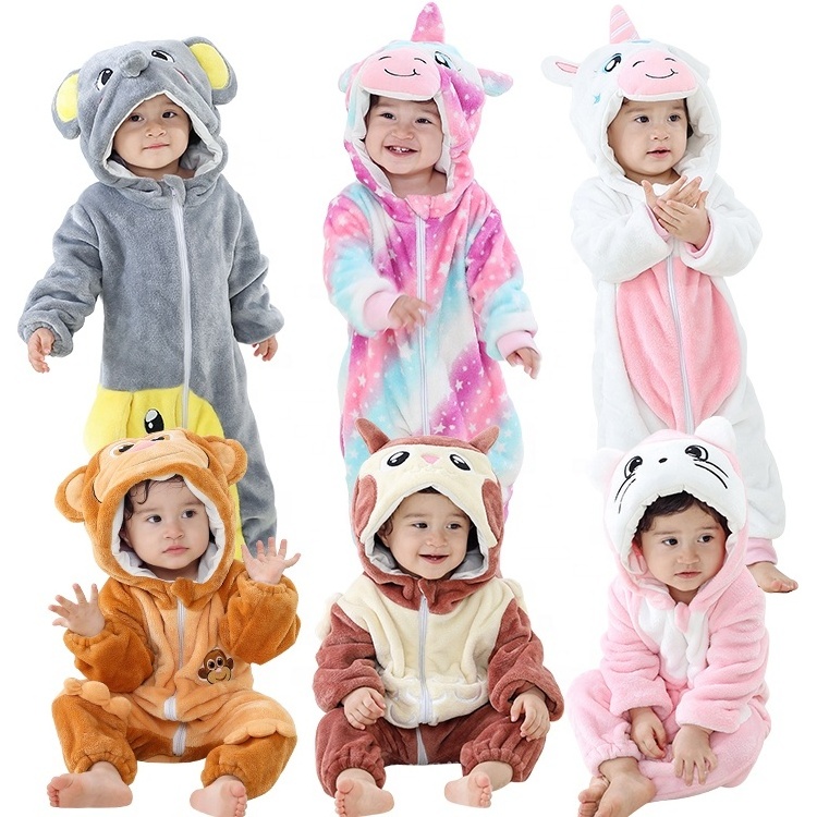 MICHLEY Make Your Own Design Children Flannel Rompers Boys Hooded Clothes One-piece Animal Baby Costume