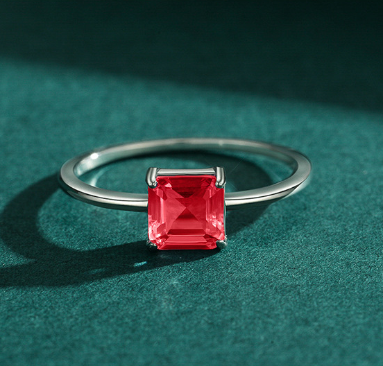 Hot Fashion INS Pure 925 Sterling Silver Square Fake Watermelon Tourmaline Red Gemstone Finger Rings for Women Girls Jewelry