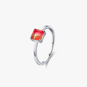 Hot Fashion INS Pure 925 Sterling Silver Square Fake Watermelon Tourmaline Red Gemstone Finger Rings for Women Girls Jewelry