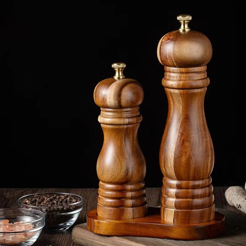 Factory wholesales solid wood manual acacia wood pepper grinder sea salt spices mill for kitchen