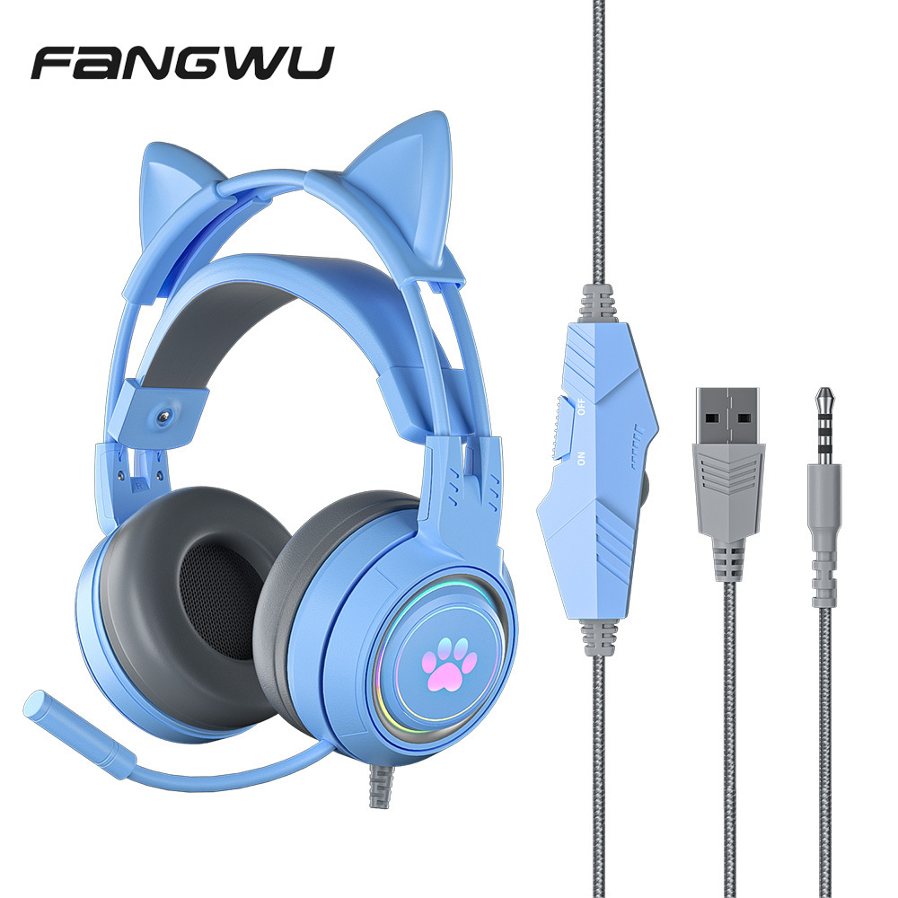 Cat Ear Gaming Headphones For PC Computer Headsets With Microphone Noise Cancell Wired USB 3.5mm Plug For PS4/Xbox One