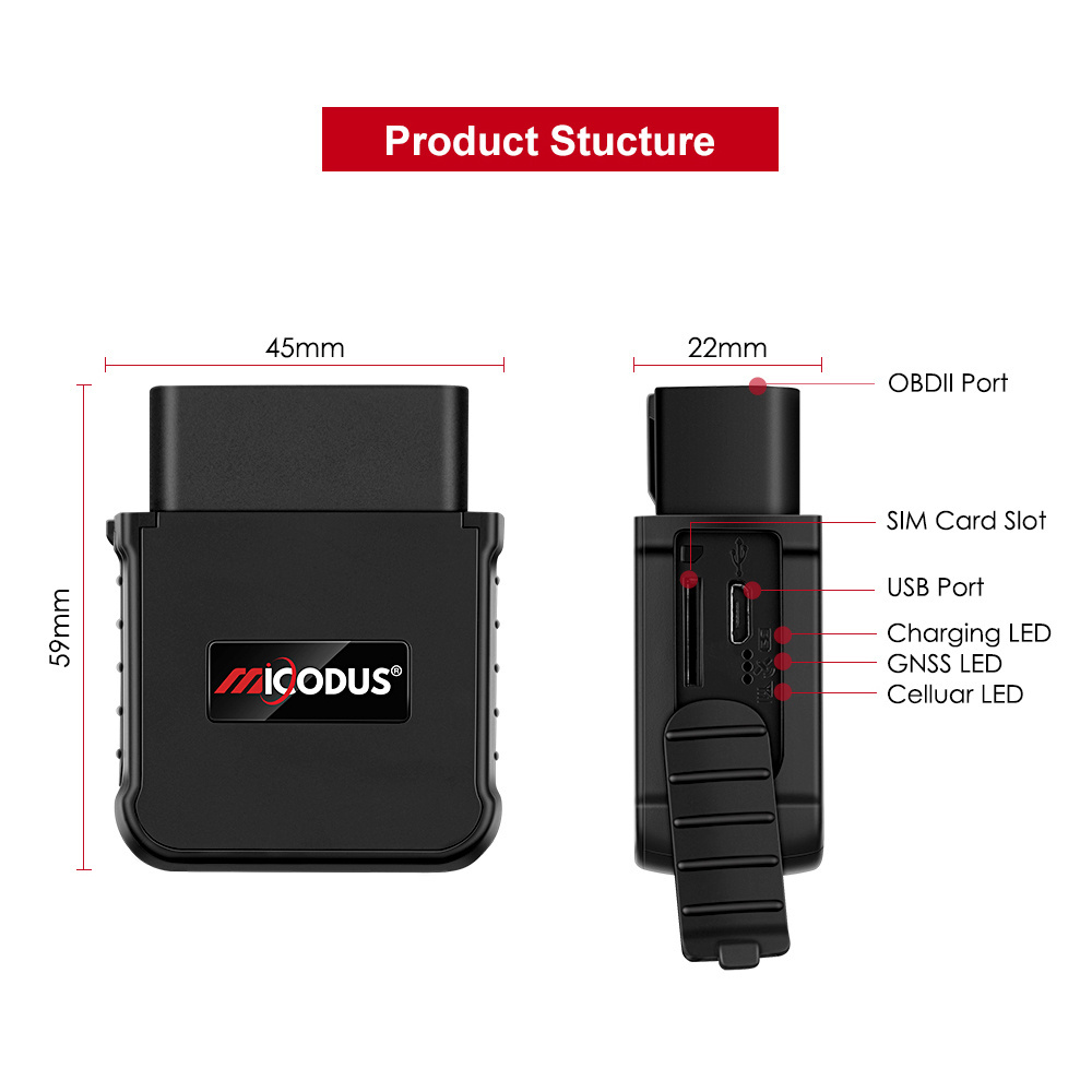 Life Time Free APP Engine Start Alarm 3G 2G Vehicle Locator OBD2 Car Mini Tracking Device MiCODUS MV55G 4G OBD GPS Tracker