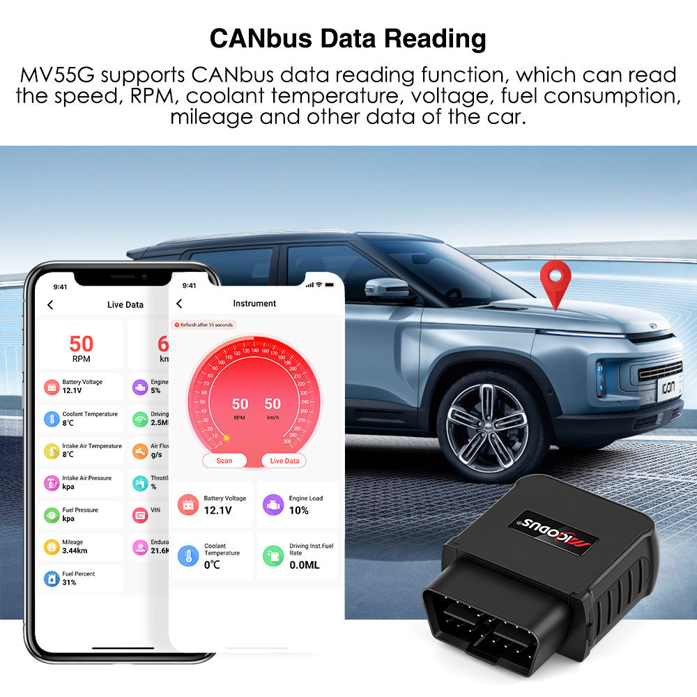 Life Time Free APP Engine Start Alarm 3G 2G Vehicle Locator OBD2 Car Mini Tracking Device MiCODUS MV55G 4G OBD GPS Tracker