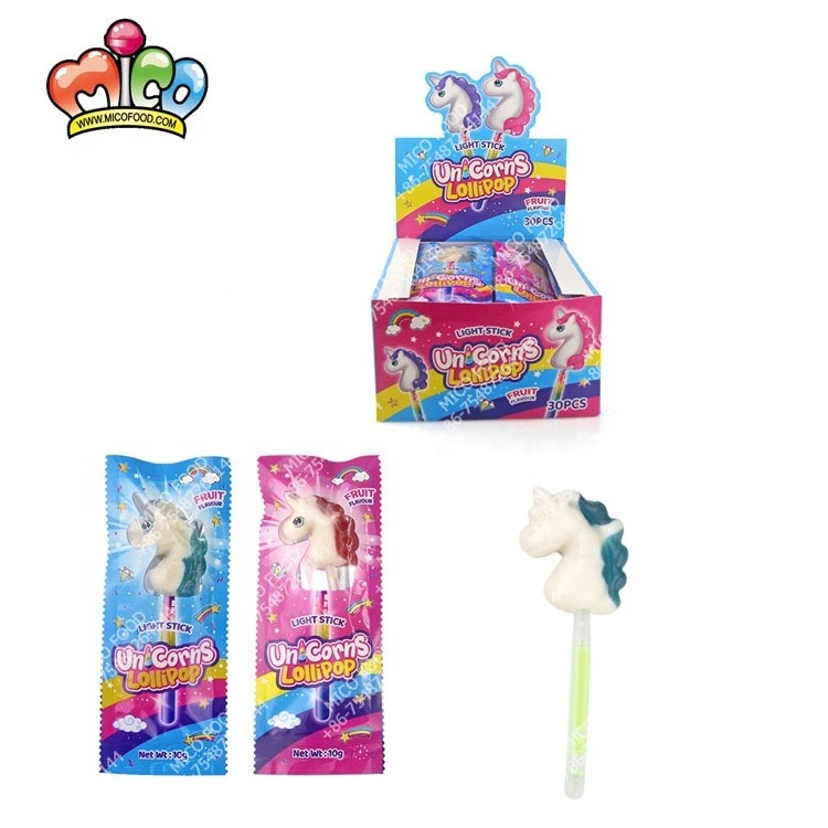 Cartoon Unicorn Double Fruity Fluorescent Light Glowing Stick Lollipop