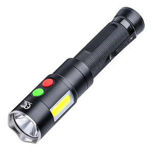 Multifunctional Flashlight with COB White Light & Red Strobe Light, Power Bank , Strong Magnet Tail,Pocket Clip,Alarm, Glass Bre