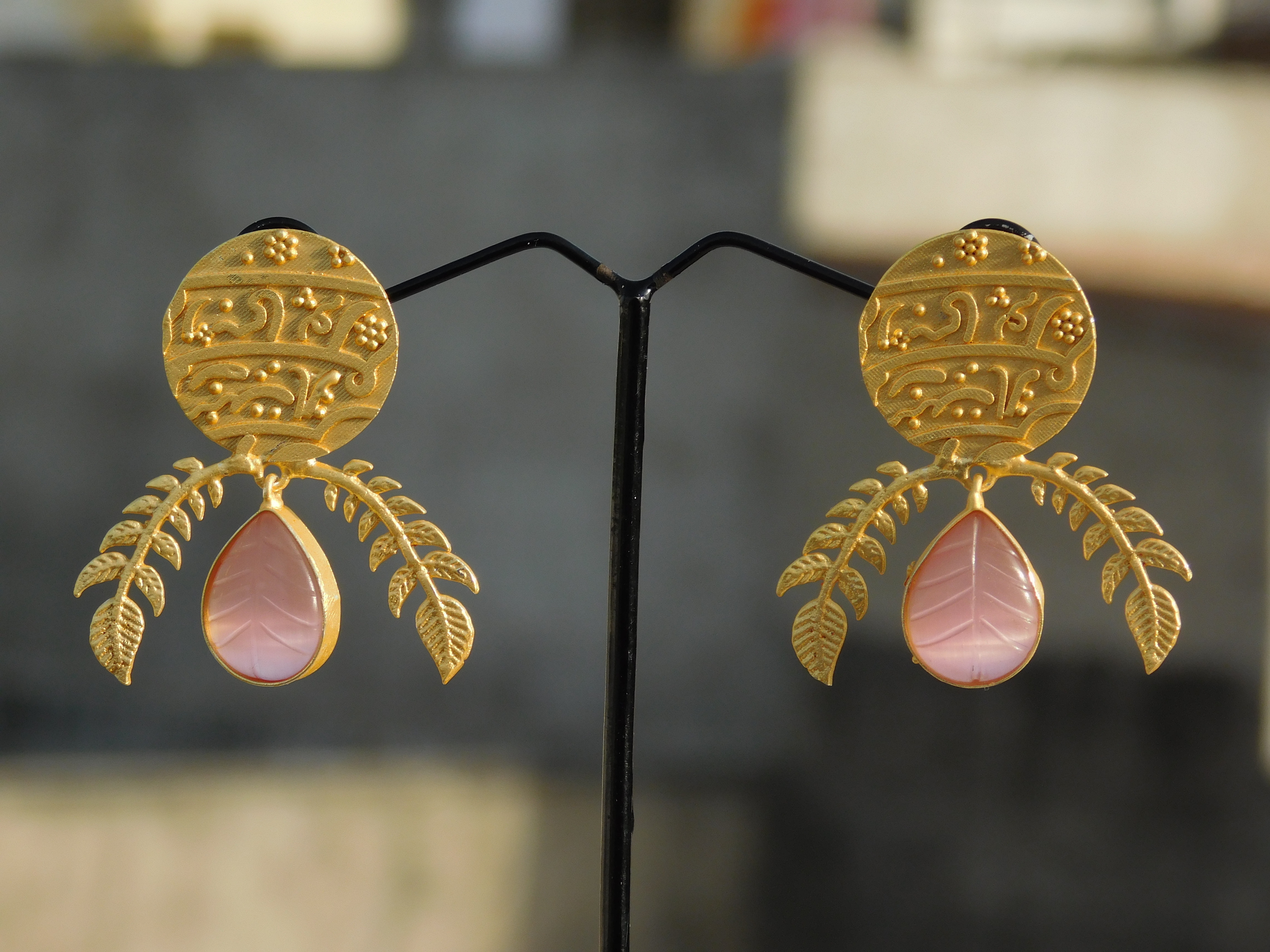 Trending handmade light weight stone stud hoop Brass Earrings for girls and women