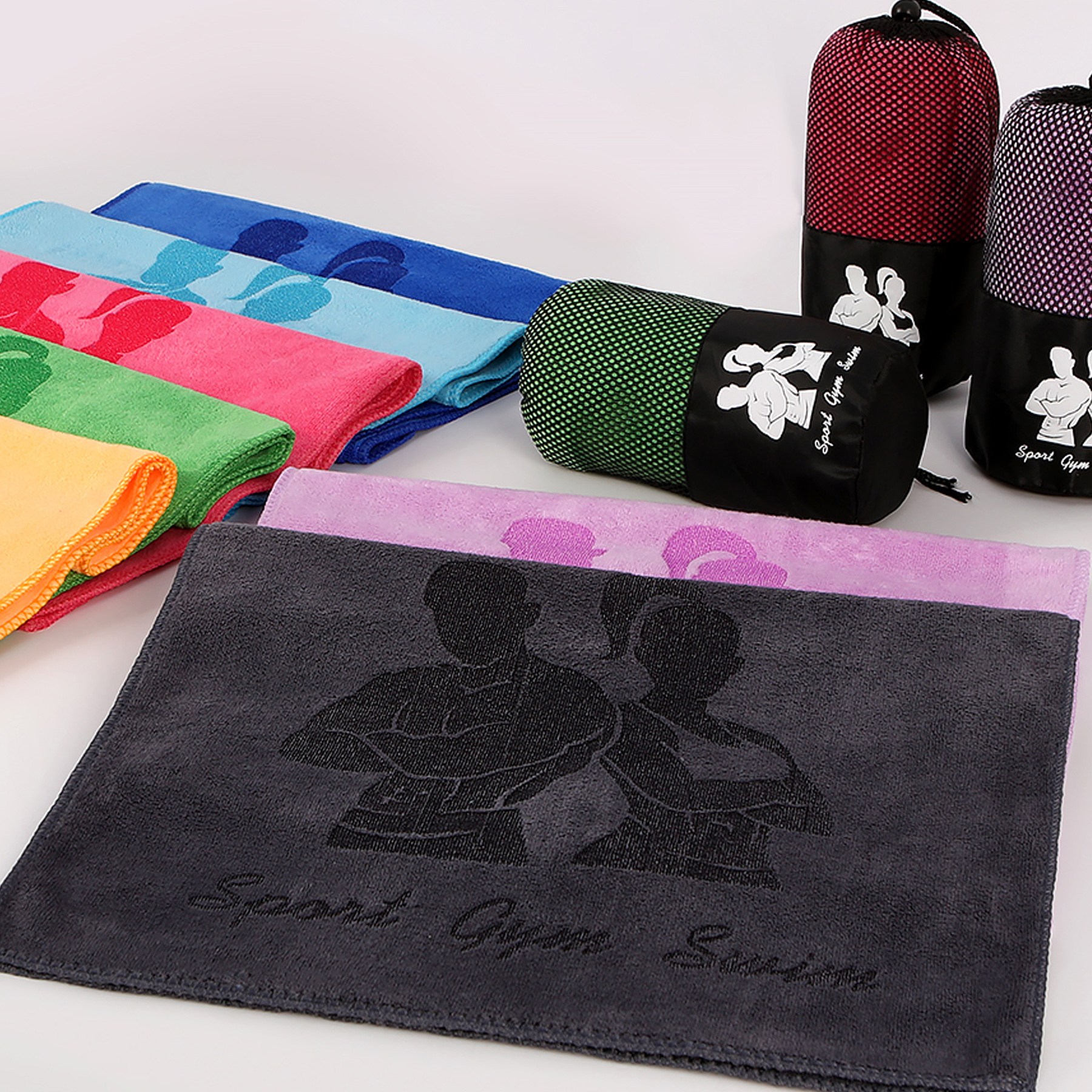 Wholesale hook Microfiber towel logo custom quick drying outdoor yoga street dance runningt travel fitness towel