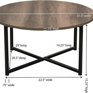 Household Essentials Round Coffee Table Ashwood Rustic Wood Metal Grain and Black X 31.5 Living Room Furniture Modern Coastal