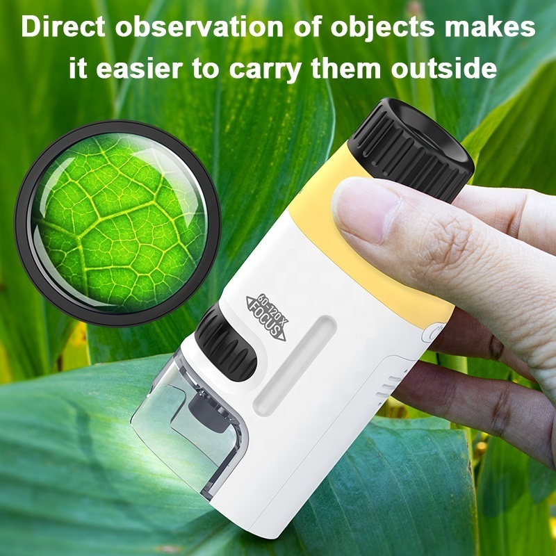 Mini Microscope for Kids 60-120X Science Microscope Kit for Kids with LED Light Outdoor Children Stem Toy