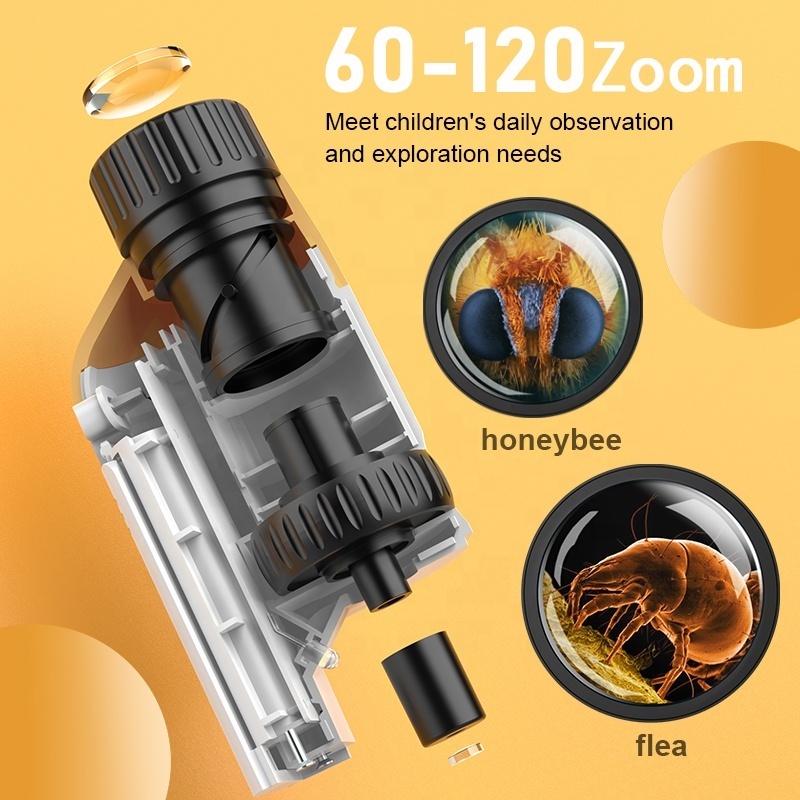 Mini Microscope for Kids 60-120X Science Microscope Kit for Kids with LED Light Outdoor Children Stem Toy