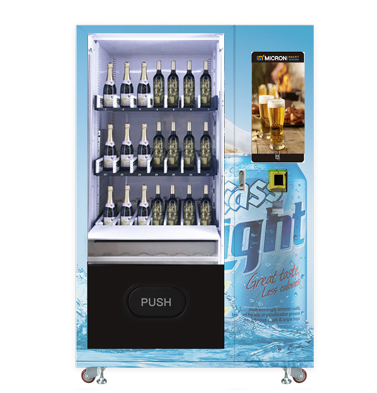 Cashless and Paper bills coins operated Alcohol Wine Glass Bottle Beer Champagne Vending Machine with elevator