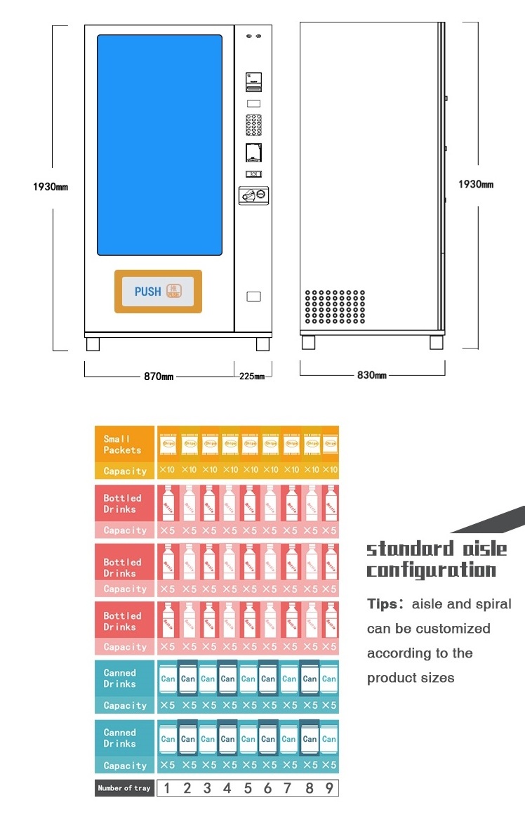 Big Touch Screen Smart Vending Machine Elevator Vending Machine For Food and Drink