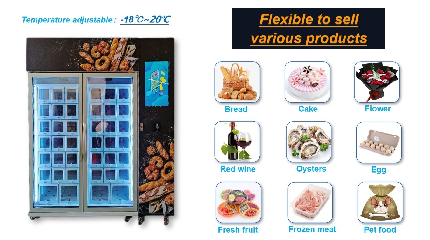 Bakery Shop Refrigerated Bread Baking Vending Machine for Cake French Bread Vending Machine