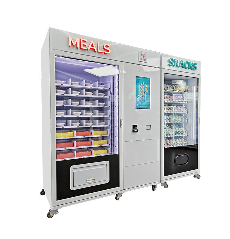 Double Cabinets Snack and Drink Meals Hot Food Vending Machine with Elevator System and Microwave