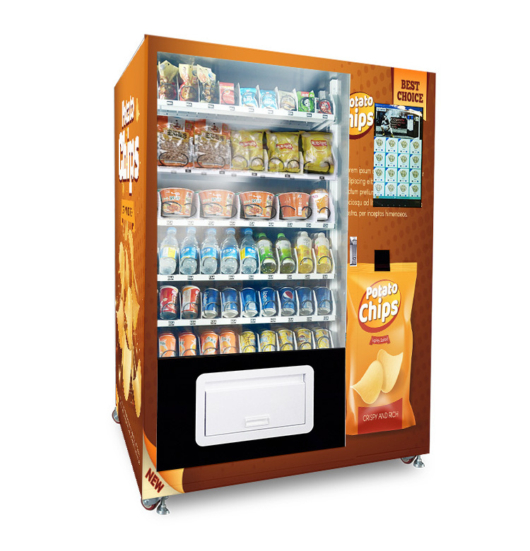 2022 new refrigerated 22'inch touch screen chips nuts bottle water soda snacks drinks digital vending machine for sale