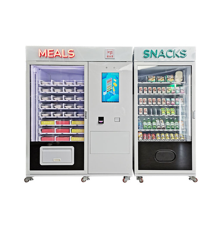 Double Cabinets Snack and Drink Meals Hot Food Vending Machine with Elevator System and Microwave