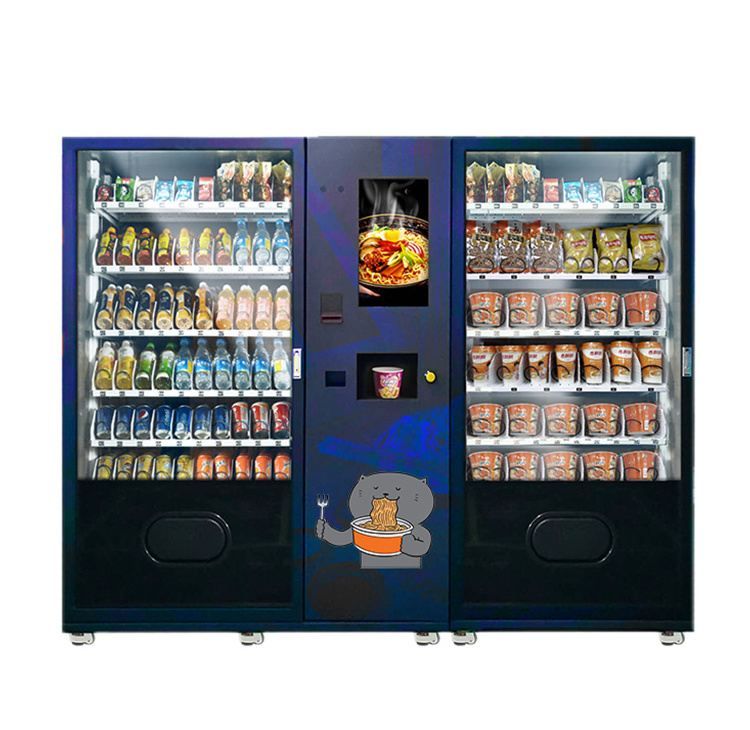 Refrigerated Dual Big Capacity Ramen Instant Cup Noodles Boba Milk Tea Snacks Drinks Vending Machine for Sale with hot water