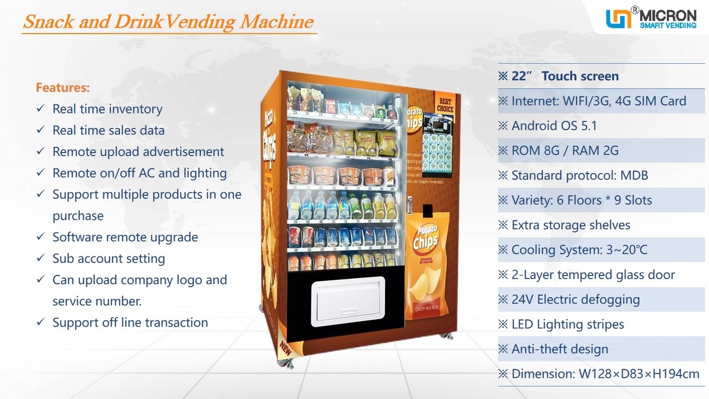 2022 new refrigerated 22'inch touch screen chips nuts bottle water soda snacks drinks digital vending machine for sale