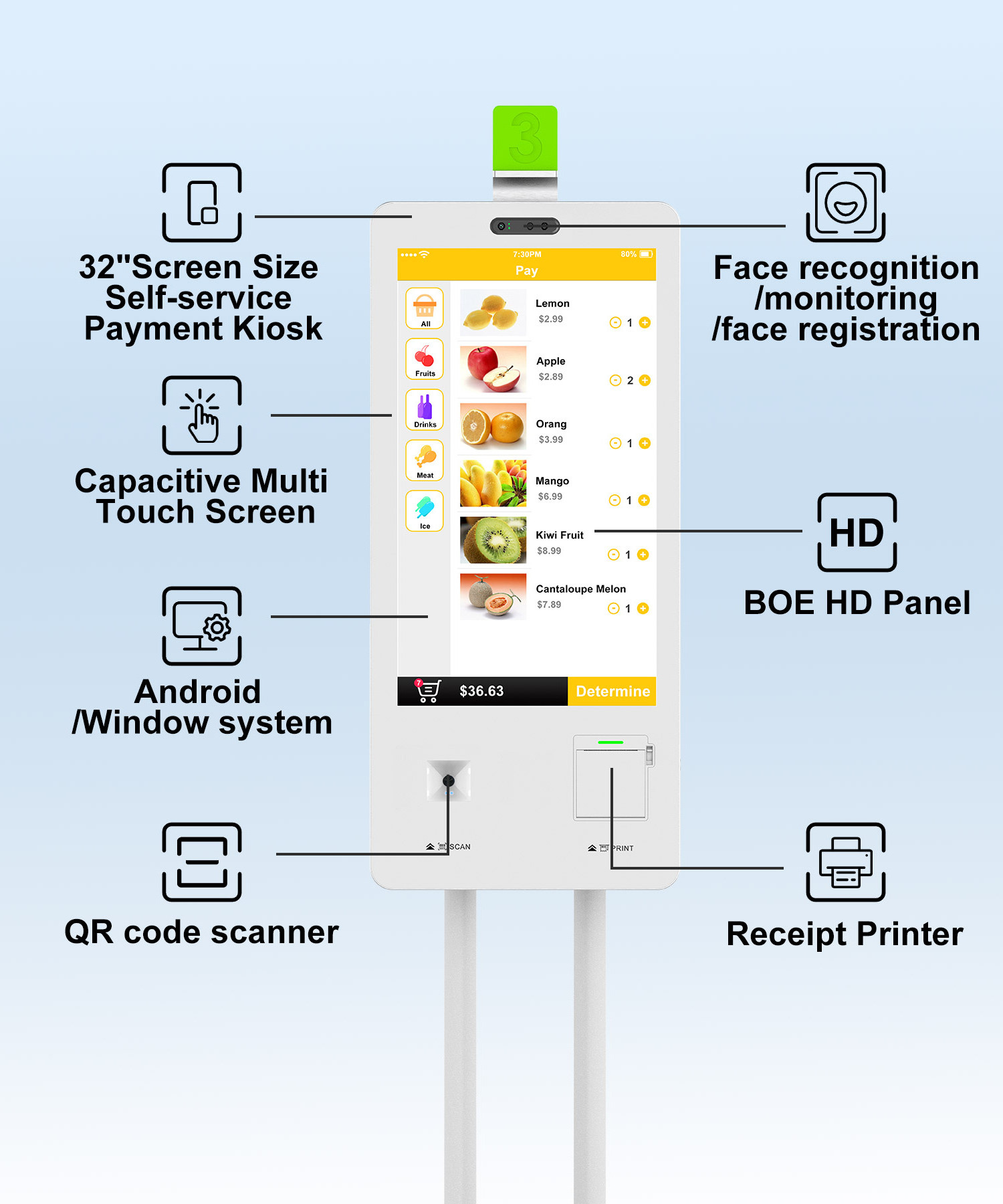 OEM 21.5/32 inch Automatic self service ordering payment kiosk machine/Card Reader cash Payment Kiosk Terminal