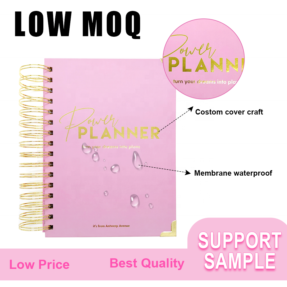 Custom Printing 2022 2023 Pink Hardcover A5 Daily Weekly Monthly Organizer Diary Journal Agenda Planner Spiral Notebook