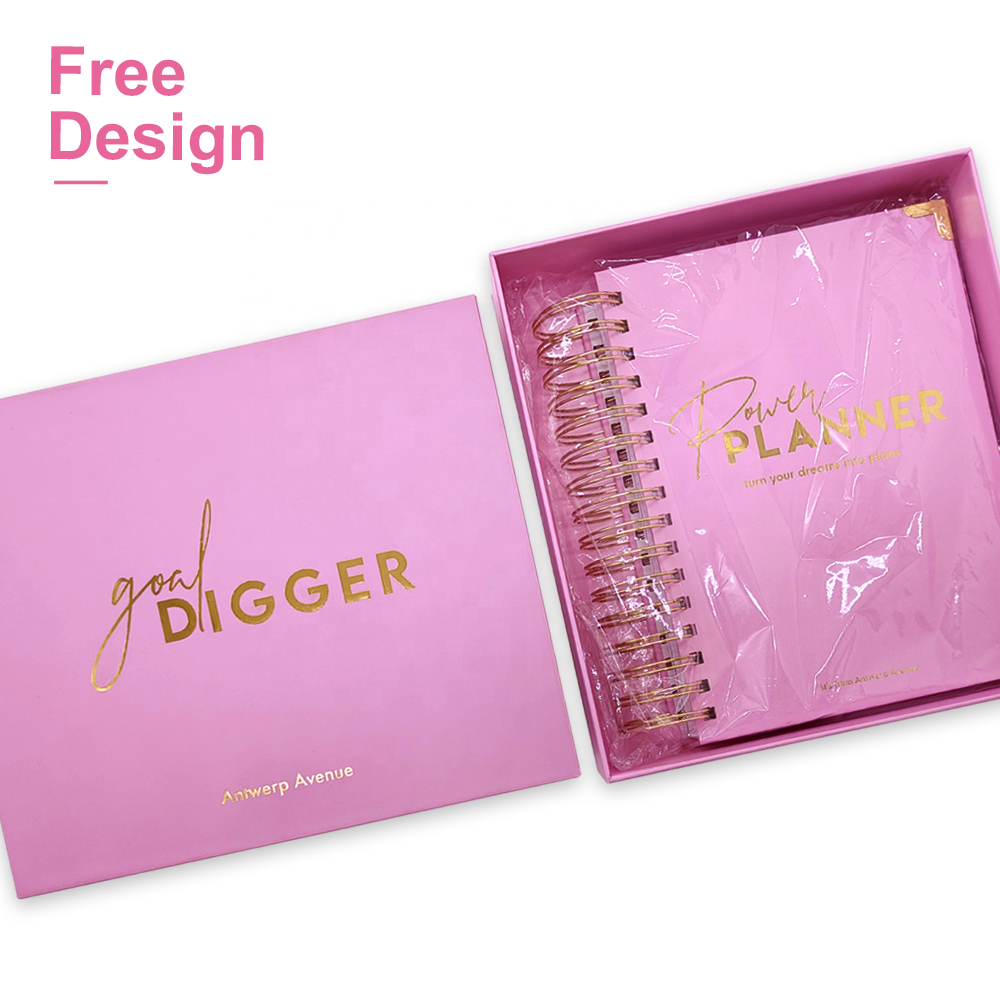 Custom Printing 2022 2023 Pink Hardcover A5 Daily Weekly Monthly Organizer Diary Journal Agenda Planner Spiral Notebook