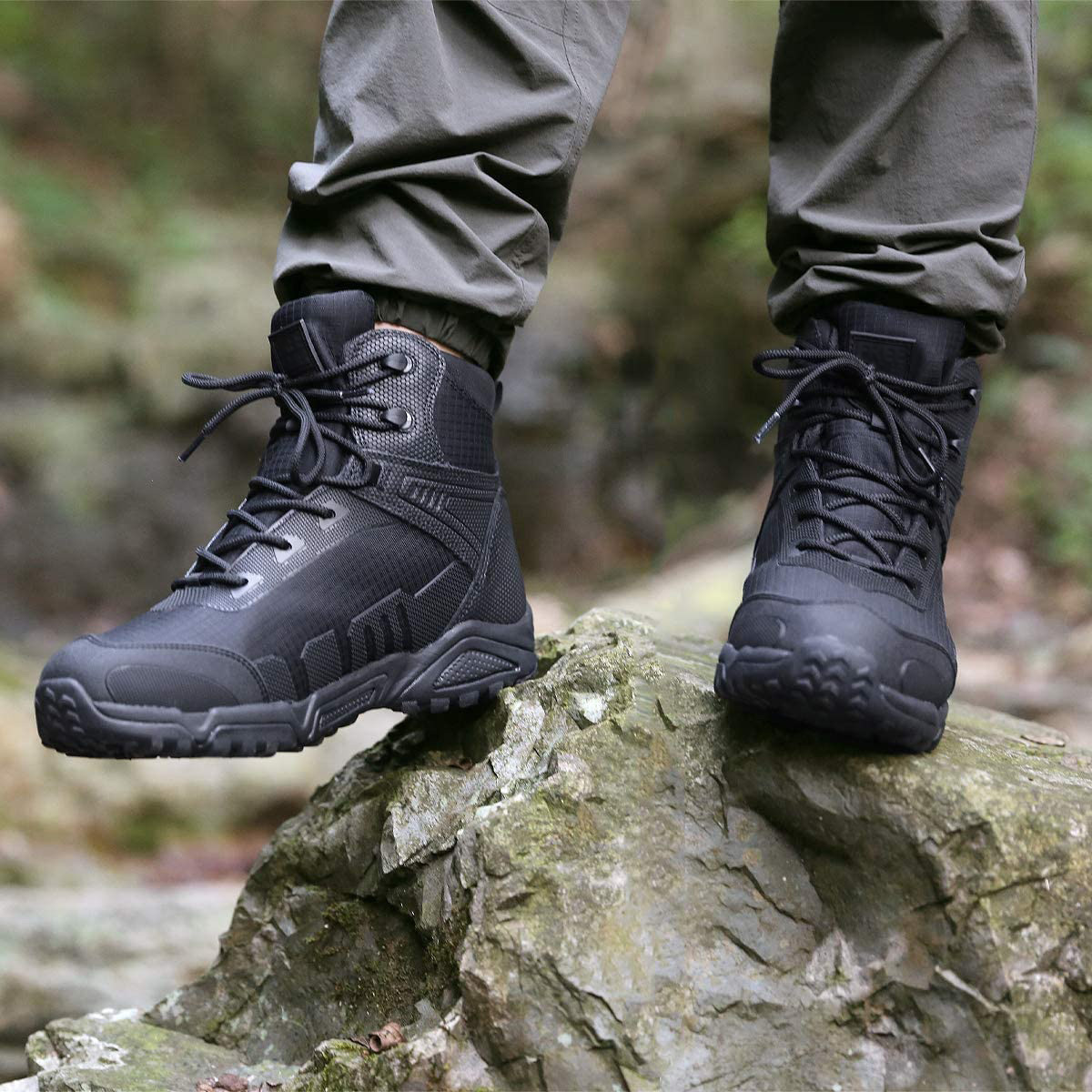 2023 New Design Men Casual Rubber Combat Boots Tactical Lightweight Work Chunky hiking Shoes